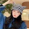 Autumn Winter Outdoor Warm Knitting Caps Cute Striped Cat Ear Hat No Brim Thickened Stretchy Headwear Wool Yarn Knitted Beanie