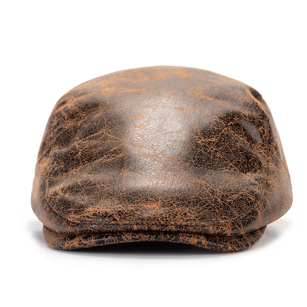 Spring Autumn Winter Men's Peaked Cap Retro British Beret PU Forward Cap