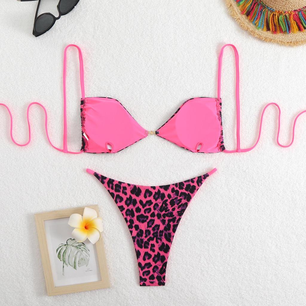Europäischer & Amerikanischer Leopardendruck Schnür-Bikini: 3-teiliger Badeanzug für Damen
