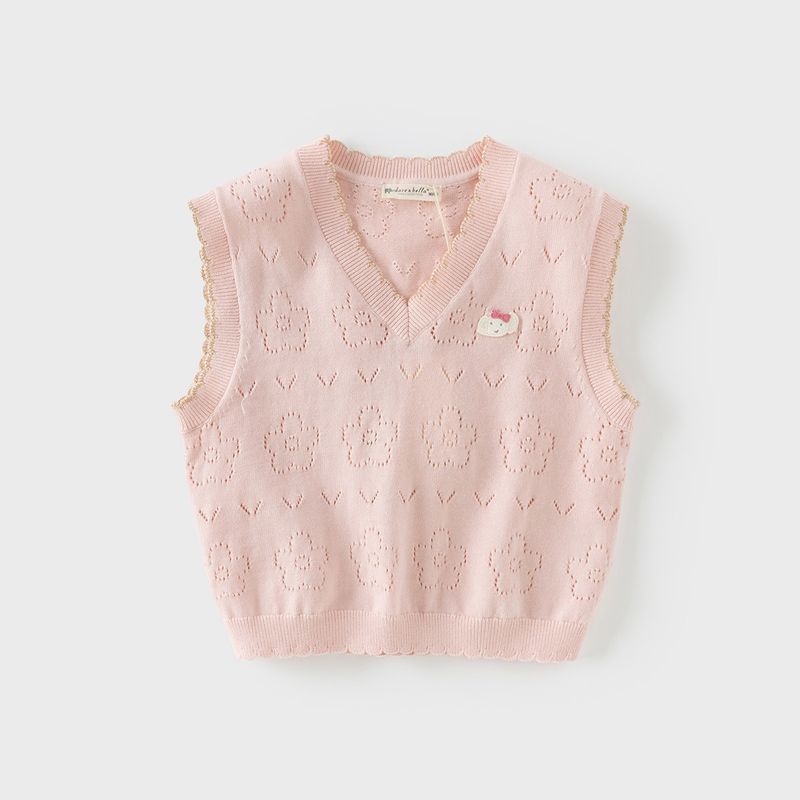 David Bella Kidsren s Sweater Vest 2026 New Spring Vest Girls  Knitted Knitwear Baby Girl Pure Cotton Top Pink [Ready in Stock] 110