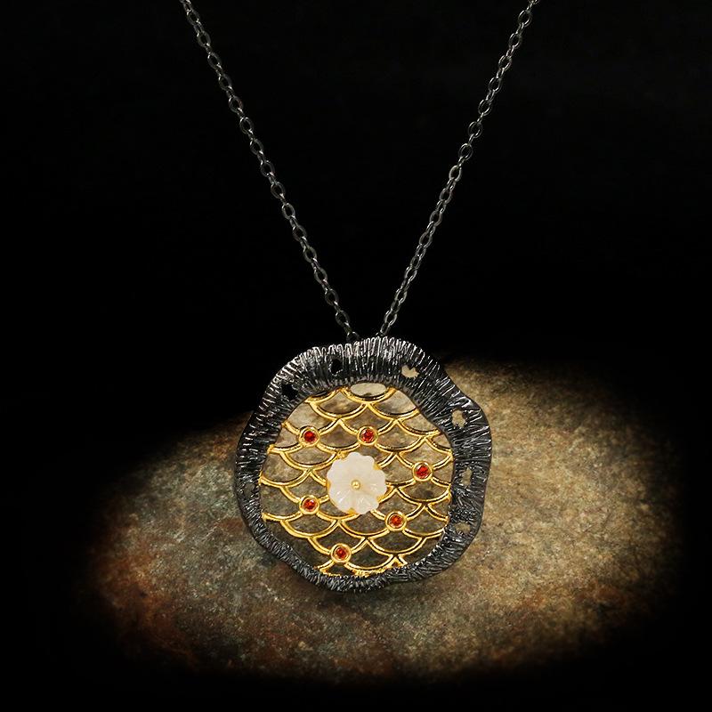 Black Gold Two-Tone Line Gemstone Flower Bud Necklace For Women Wedding Party Engagement Travel Jewelry Gift