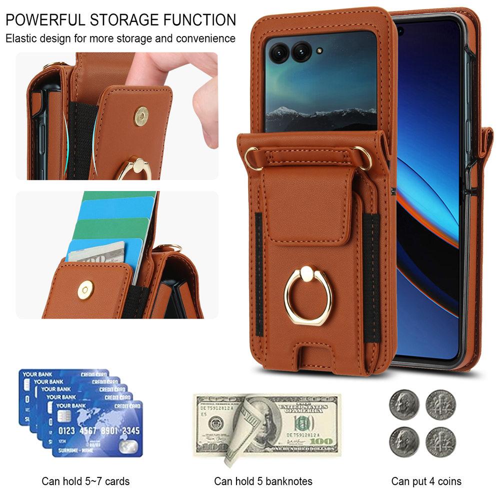 Ring Holder Bracelet Cards Slot Crossbody Leather Case For Motorola MOTO Razr 40 40Ultra 50 50Ultra Long Lanyard Wallet Cover