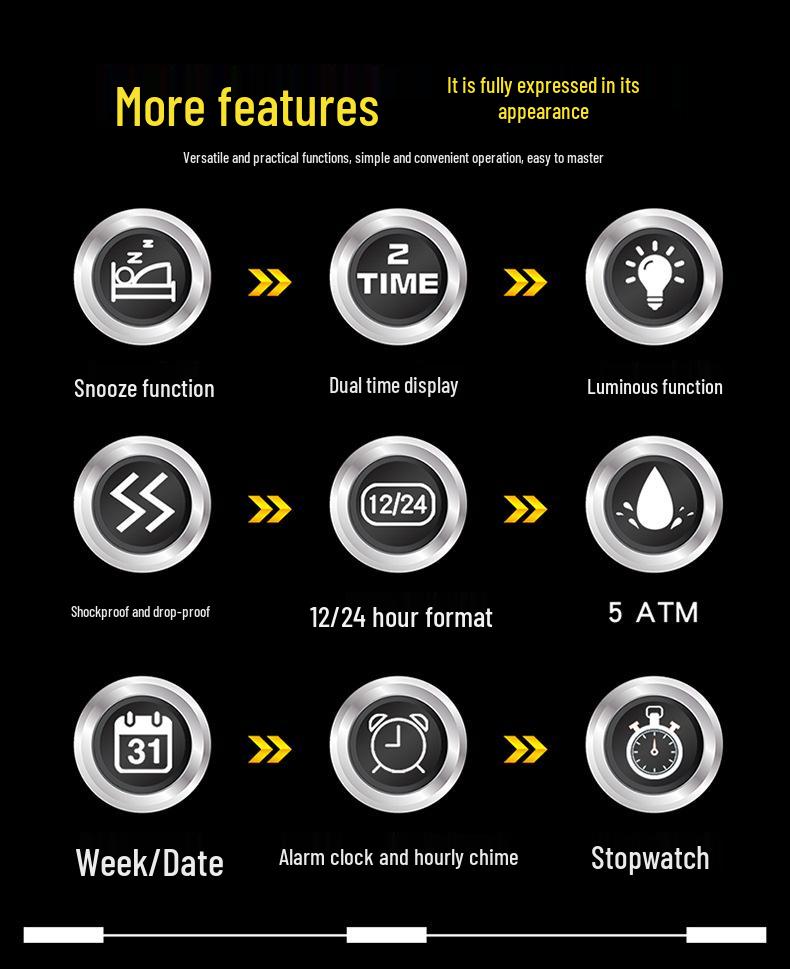Sanda Men's Multifunctional Waterproof Sports Watch with Dual Display and Snooze Alarm