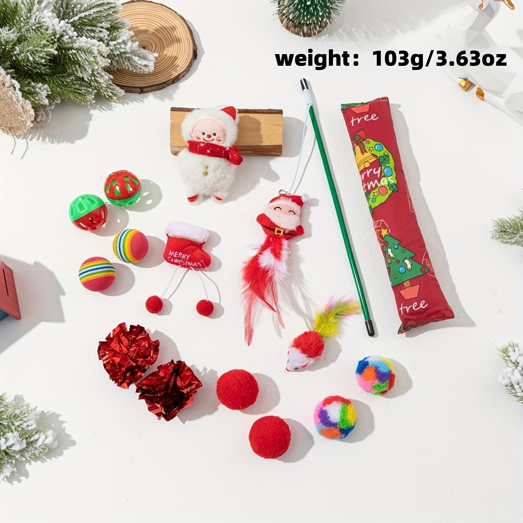 Happy Christmas Cat Toy Set 15 Interactive Pet Toys