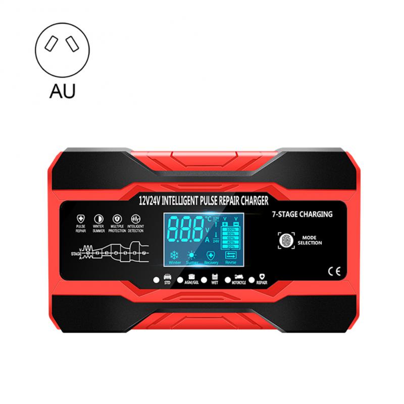 Motorcycle Car Battery Charger 12V 10A 24V 5A Pulse Repair Charger with LCD Display Automatic Smart Fast Auto Battery Charger
