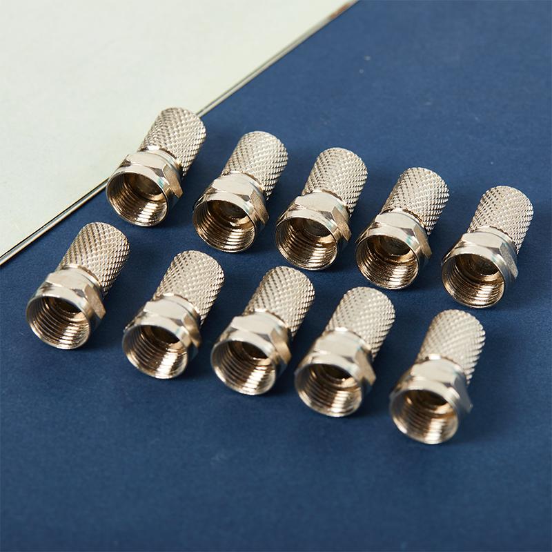10 Pcs Metal Twist On Rg6 F Type Coaxial Cable Connector Plugs For Tv Satellite