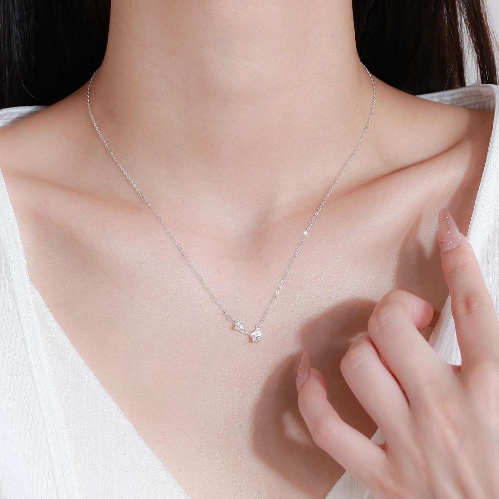 Sterling Silver Ginkgo Leaf Necklace - Women's Luxury Choker with Leaf Pendant.