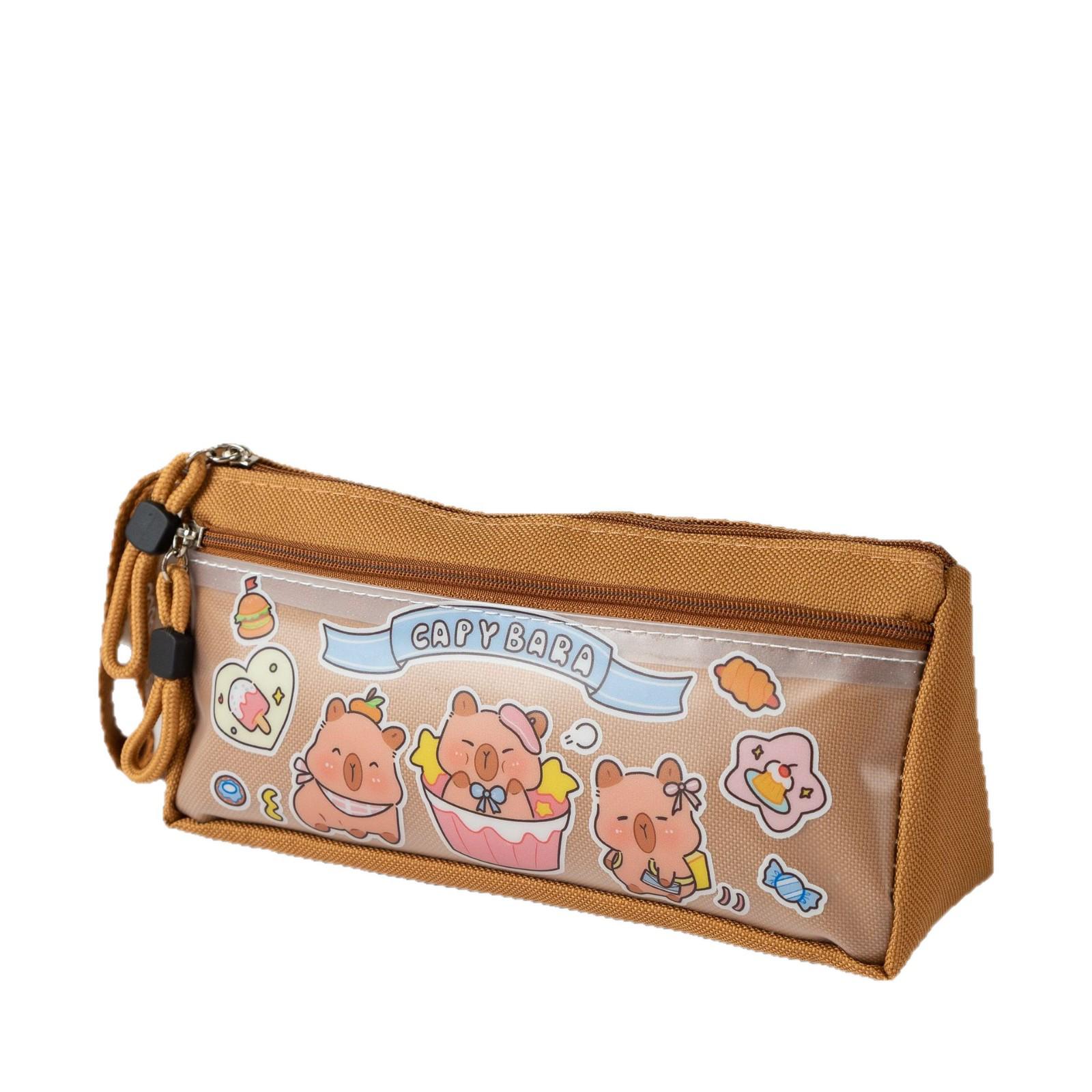 

Double-layer Capybara Pencil Case 2025: Large Capacity Transparent Stationery Box for Primary Students Dessert Bear (Oxford Cloth)