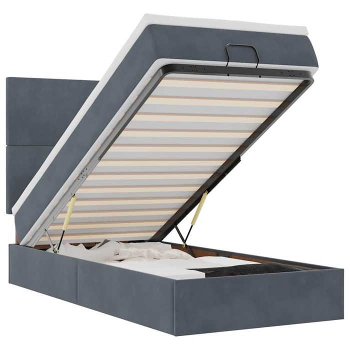 VidaXL Cadre de lit ottoman avec matelas gris foncé 90x190 cm velours, cadre de lit, cadre de lit rembourré, cadre de lit 3313368