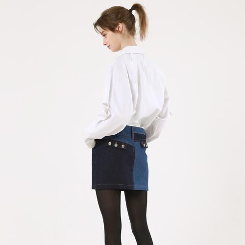 Bunderghost Asymmetrical Denim Color Block Mini Skirt