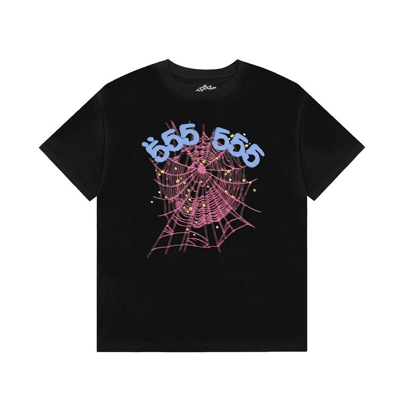 Foreign Trade Meichao Sp5der555555 Spider Web Printing Summer Loose Trend Men's and Women's Couples Short Sleeve T-Shirt Summer