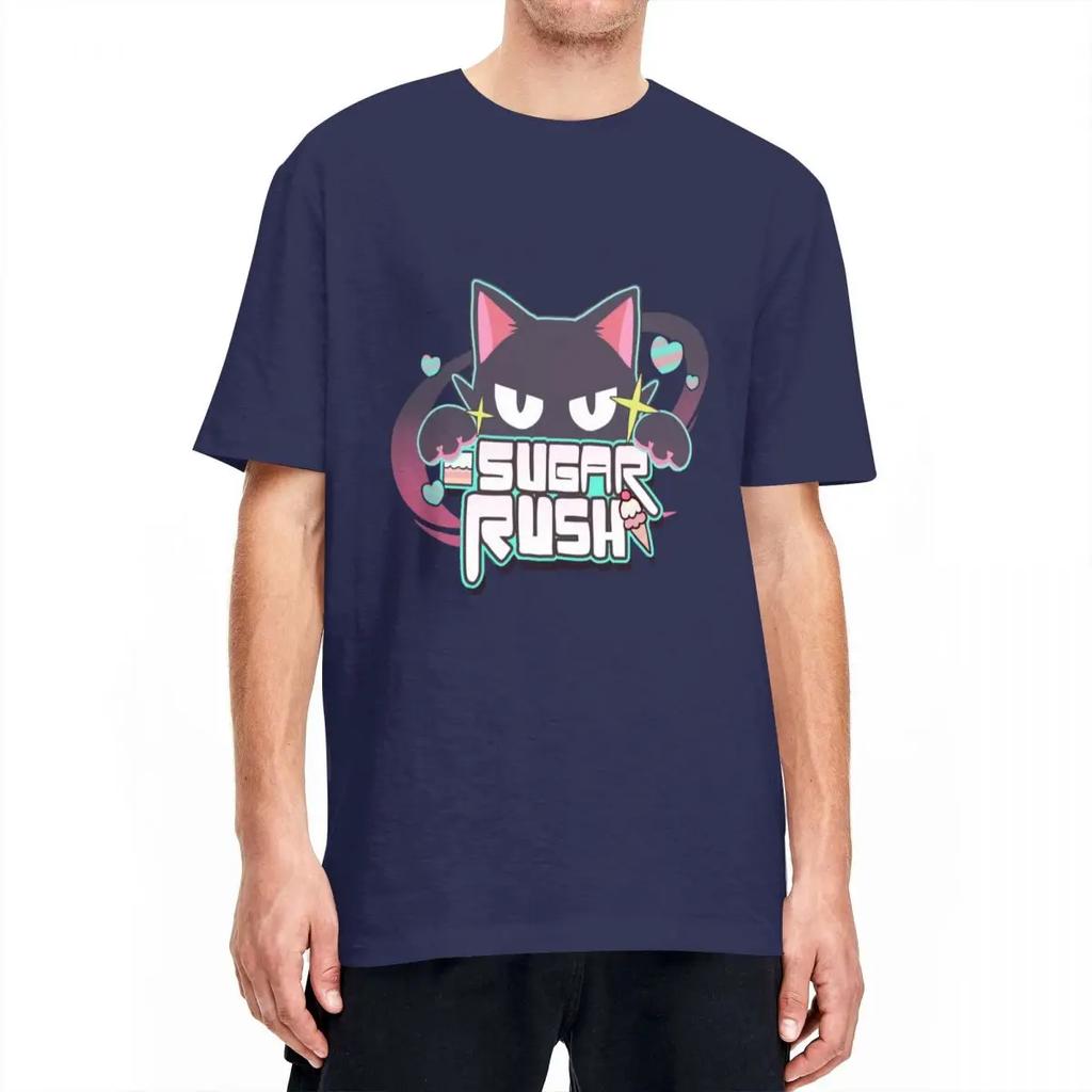 Modré anime archivační tričko Sugar Rush Hipster trička s krátkým rukávem Streetwear topy Léto Bavlna Kulatý výstřih Oversize oblečení