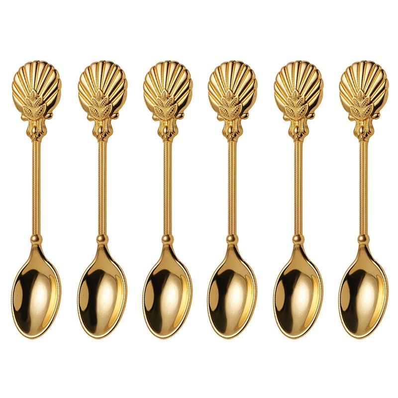 6pcs Coffee Spoon Zinc Alloy Vintage Crown Fan Design Stirring Spoon Cake Dessert Ice Cream Scoop Sugar Honey Teaspoon Set