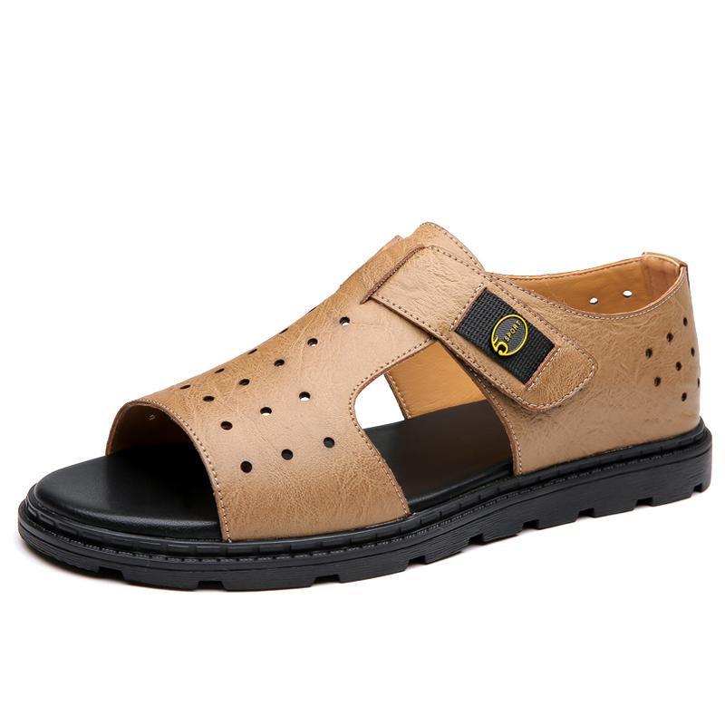 

Fashion Vintage Style Man Sandals Fashion Casual Leather Summer Flats Comfort Beach Slippers Outdoor Non-slip Mens Sandalias Roma Shoes 44 хаки