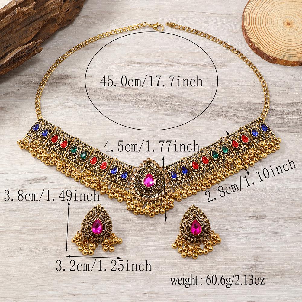 Elegant Rhinestone Tassel Necklace & Earrings Set: Ethnic Indian Retro Style Accessories for Women