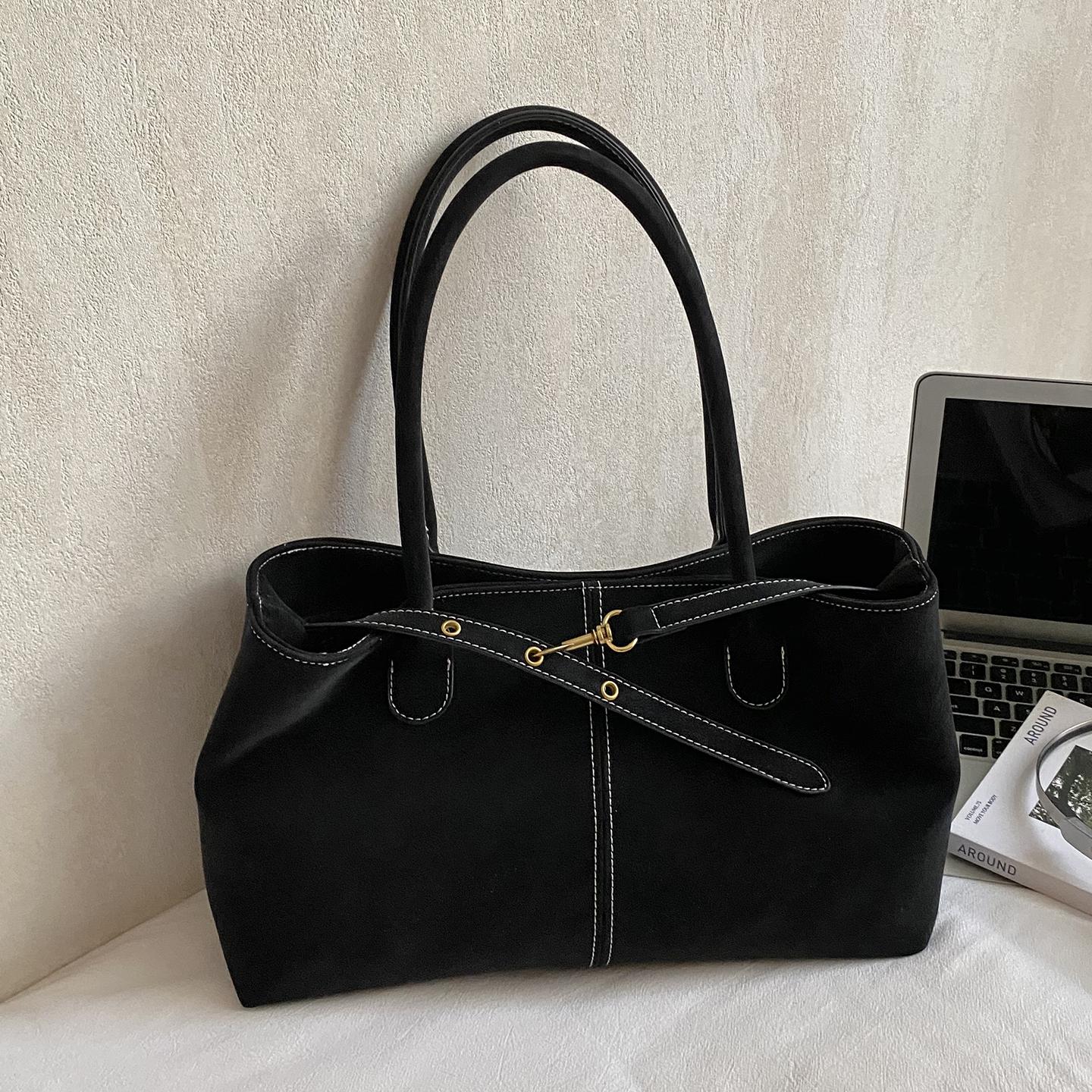 

Large-Capacity Tote Bag for Women New Winter Light Luxury Niche High-End Feel Work Commute Shoulder Underarm Bag Shopping чёрный