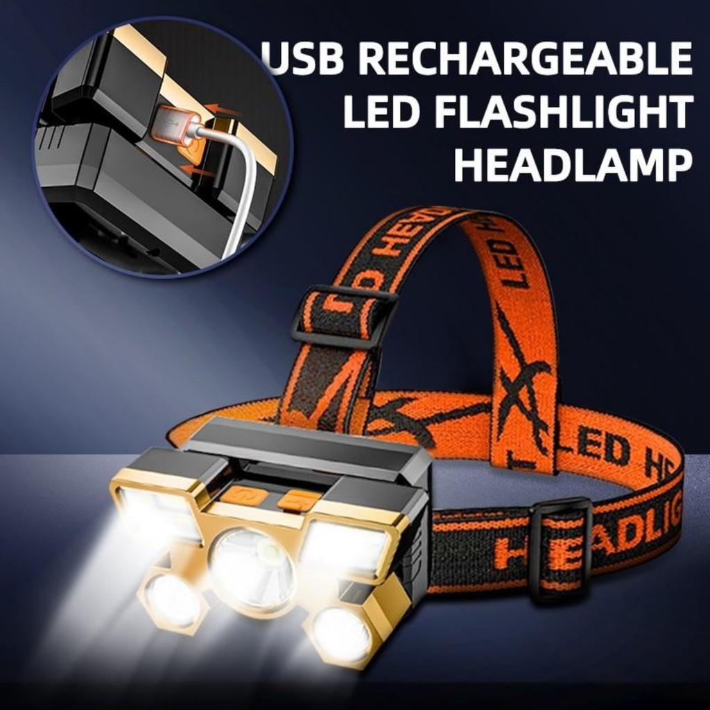 5 Lights LED Headlamp Strong Light Super Bright Head-Mounted Flashlight Outdoor Rechargeable Night Fishing Headlight Sources