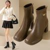 Hot Sale Short Boots Women Autumn and Winter New British Style Women's Shoes Square Fashion Thick with Women Back Zipper Boots
