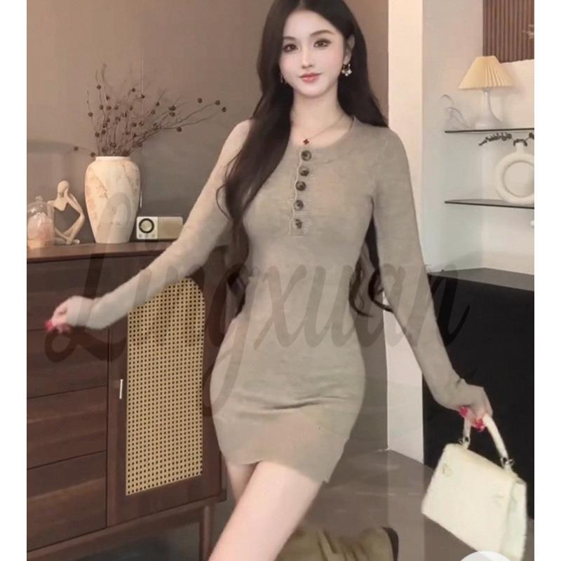 Autumn & Winter Spicy Girl V-Neck Knit Dress with Waist-Cinching Coat - Long-Sleeved Bodycon Skirt One Size верблюд