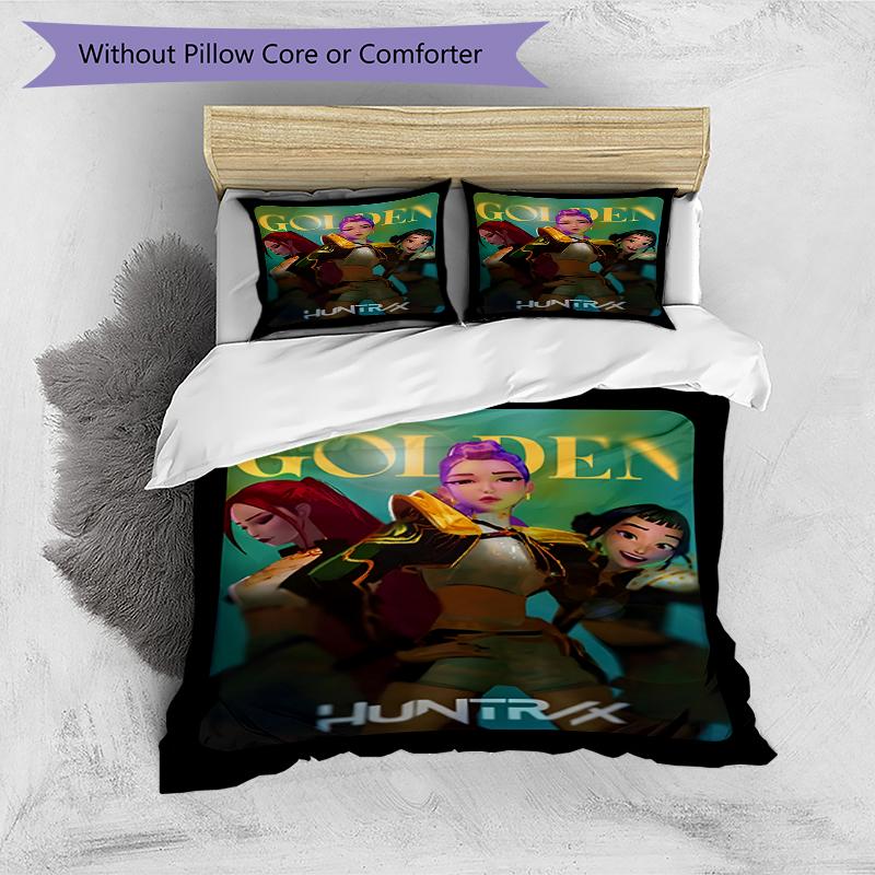 Set copripiumino 3 pezzi (1*Copripiumino + 2*Federe, Senza Nucleo),Set Biancheria da Letto con Stampa KPop Demon Hunters, Decorazione Camera da Letto, Stagione Unica, Regalo di Compleanno