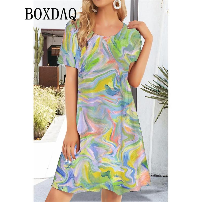 

Flower Print Short-sleeved Dress Stylish Soft Elegant Casual Dresses S