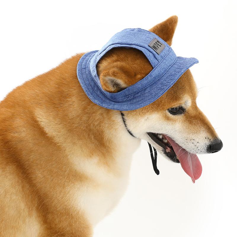 Linen Denim Dog Hat with Ear Holes Summer Outdoor Travel Sport Sun Protection Cap Adjustable Hat for Small Medium Large Dogs