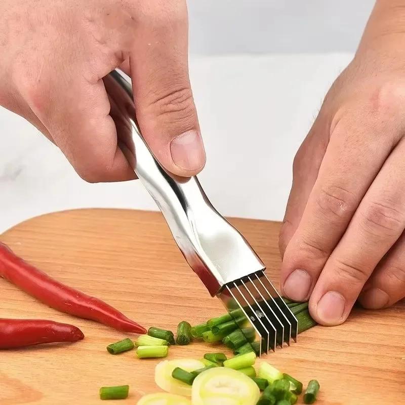 304 Stainless Steel Chopped Green Onion Knife Scallion Slicer Vegetable Shredders Slicer Curved Handle Design Kitchen Gadgets