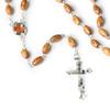 Natural Wood Rosary Necklace with Holy Land Cross