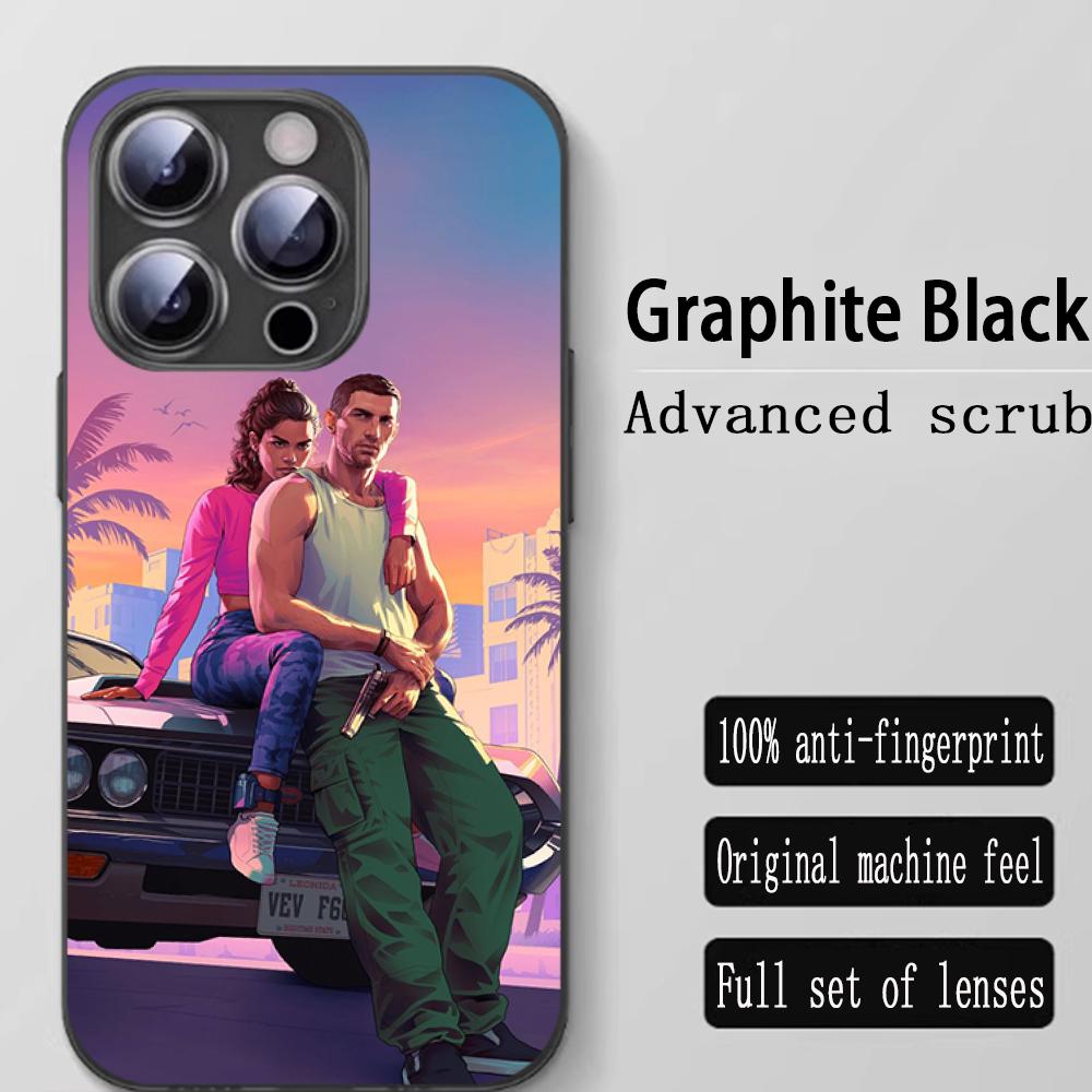 Gta-6 Pattern Design Ins Phone Case For iPhone 16 15 14 13 12 11 X XR XS 8 Plus Mini Pro Max Soft Black Shockproof Cover