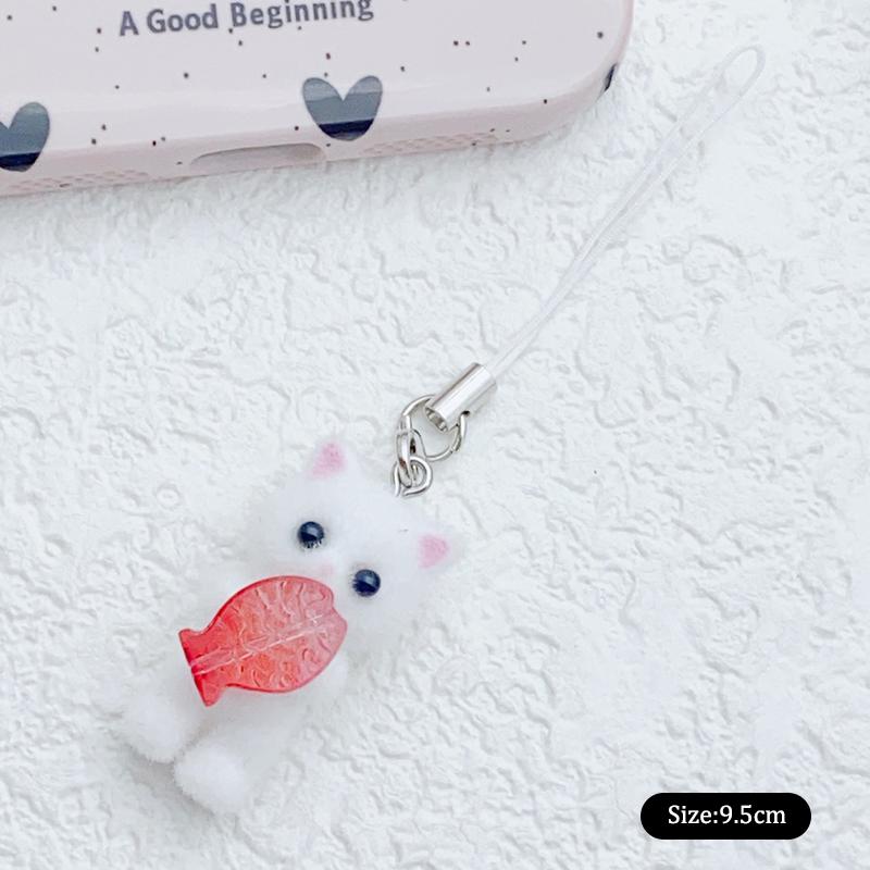Ciondolo Gatto Floccato Kawaii Laccetto per Telefono Catena Carina per Telefono Cellulare Ciondolo per Zaino Ciondolo per Custodia Cuffie Regali