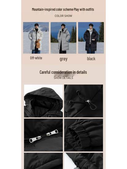 Herren Winter Mittellange Daunenjacke - Lässig, Warm, Lockerer Schnitt, Über das Knie, Verdickter Mantel mit Entendaunen.