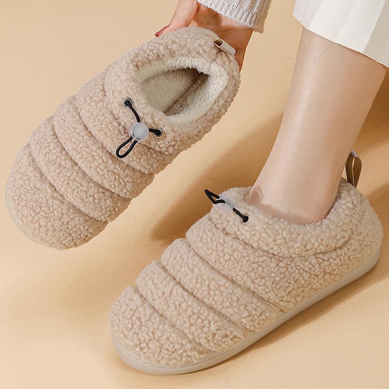 Fashion Indoor Warm House Plush Slippers Women 2025 Winter Faux Fur Flat Heel Cotton Shoes Woman Slip On Non Slip Cotton Slides Female