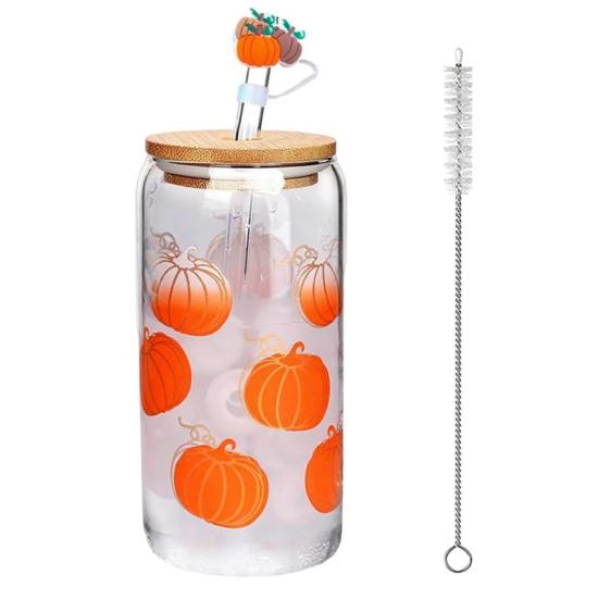 Color Changing Christmas Glass Cup with Lid Straw Brush Reusable Glass Iced Coffee Cup Cute Xmas Party Decorations for Mom Her