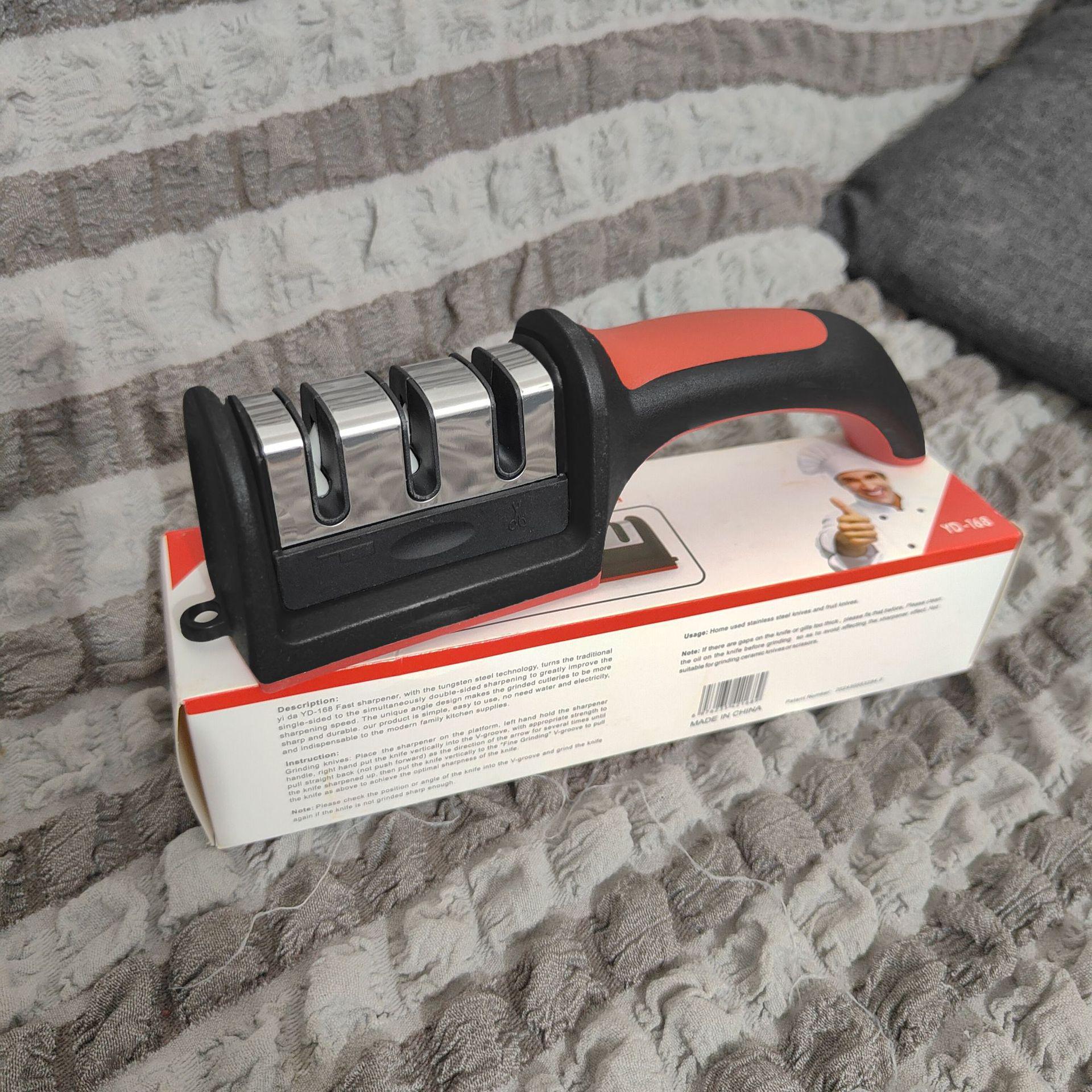 Multifunctional 3-4 Stage Kitchen Knife Sharpener, Handheld, Black/Red