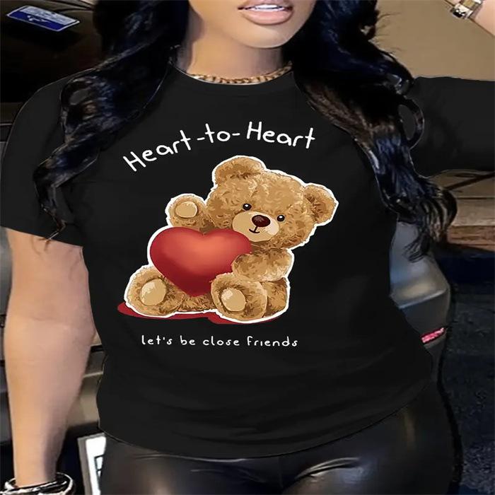 Sommer-T-Shirts mit Rundhalsausschnitt und Aufdruck, modisch, lässig, süß, kurzärmelig, für Damen, reine Baumwolle