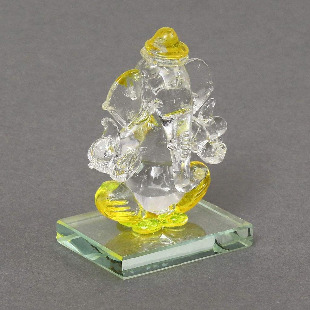 Yellow and Transparent Double Sided Crystal Car Ganesha Showpiece