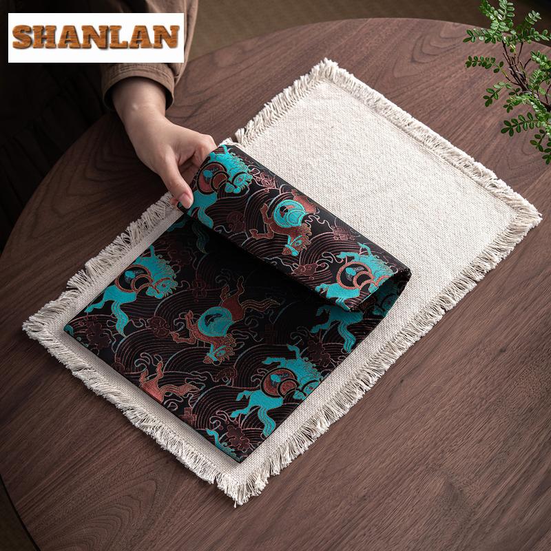 Brocade Embroidery Horse Tea Table Mats Zen Bowl Pot Mat Drink Coaster Household Dinner Table Cloth Mat Teaware Collection Craft