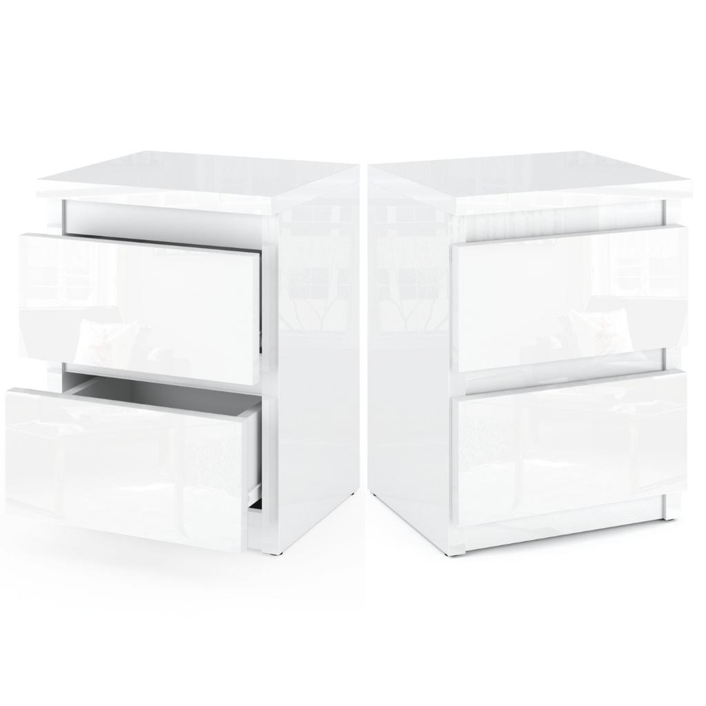 Κομοδίνο ΟΛΟ ΛΕΥΚΟ Γυαλιστερό 30 ΕΚ 2 Συρτάρια Κομοδίνο Έπιπλο Υπνοδωματίου