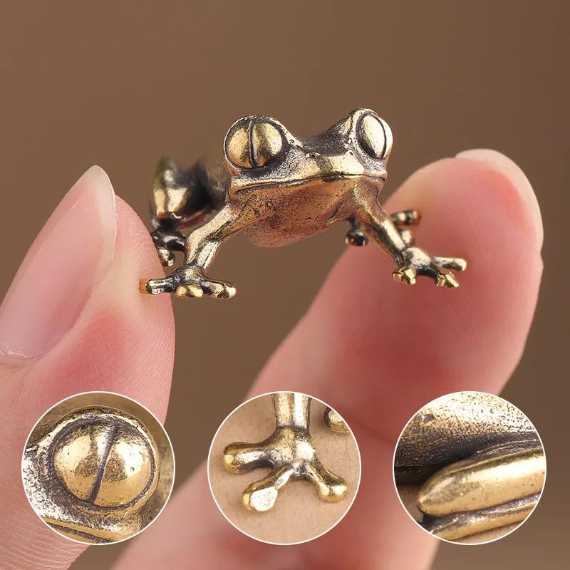 Retro Messing Mini Frosch Miniaturen Figuren Vintage Tierfigur Kröte Desktop Ornamente Heimdekoration Handwerk Tee Haustier Dekor