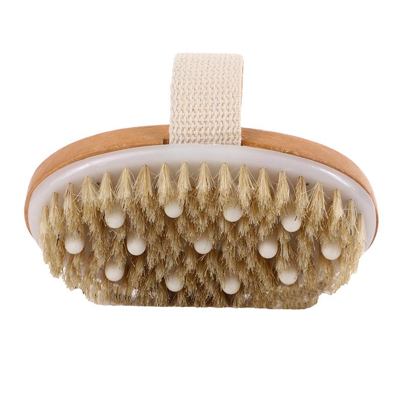Portable Handheld Boar Bristle Bath Brush - Round Head Shower Back Scrubber