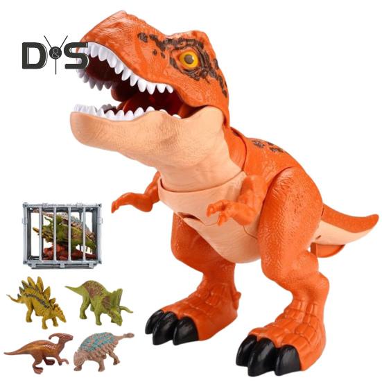 1 Sada Polykajícího Řvoucího Dinosaura Hračka s Klecí Pohyblivá Ústa Mávající Ocas Dětská Akční Figurka Tyrannosaura Rexe Realistický Model Dina Batolata Chlapci