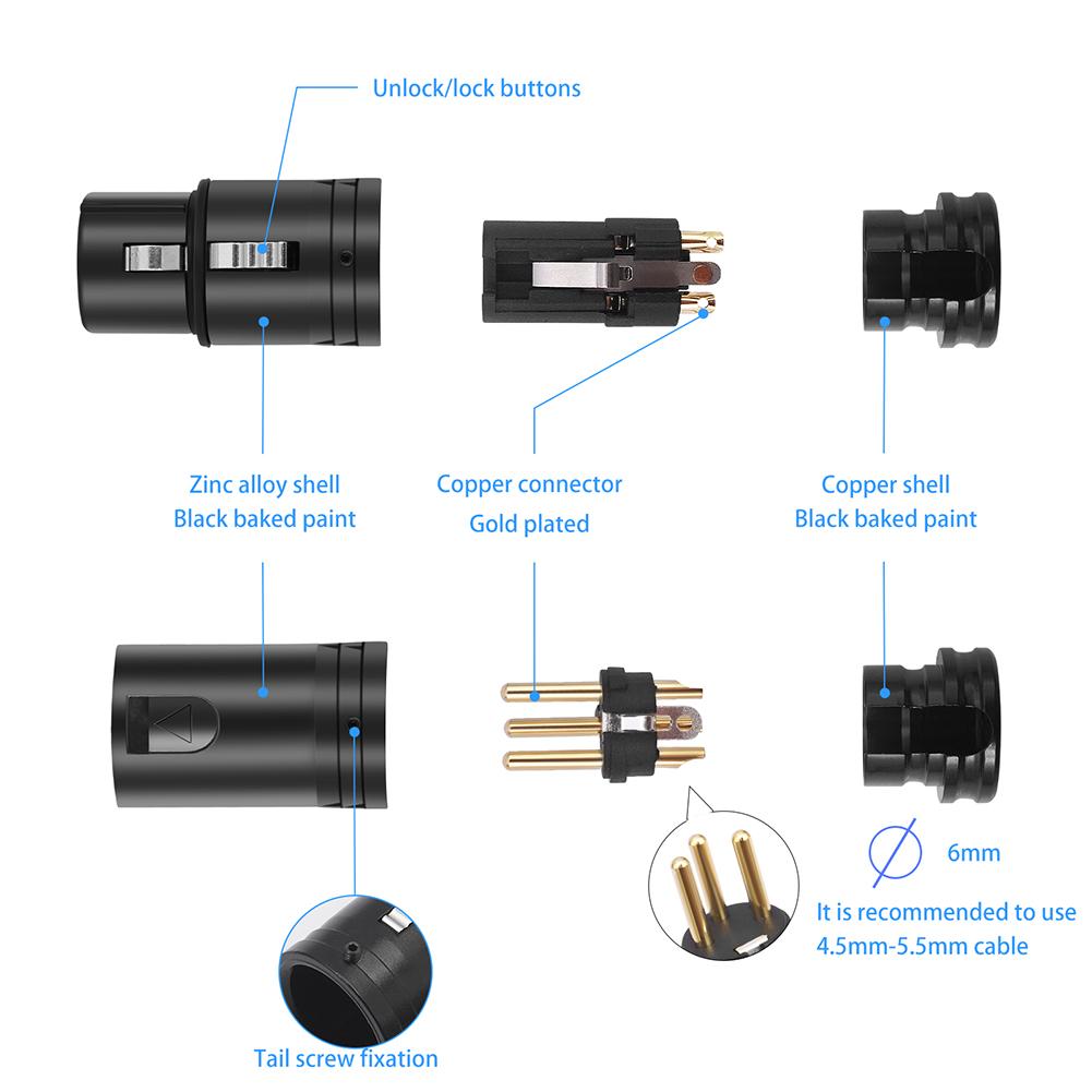 Male To Male/Female To Female Professional XLR Adapter Zinc Alloy Shell XLR Audio Gold Plated Connector Plug for Power Amplifier