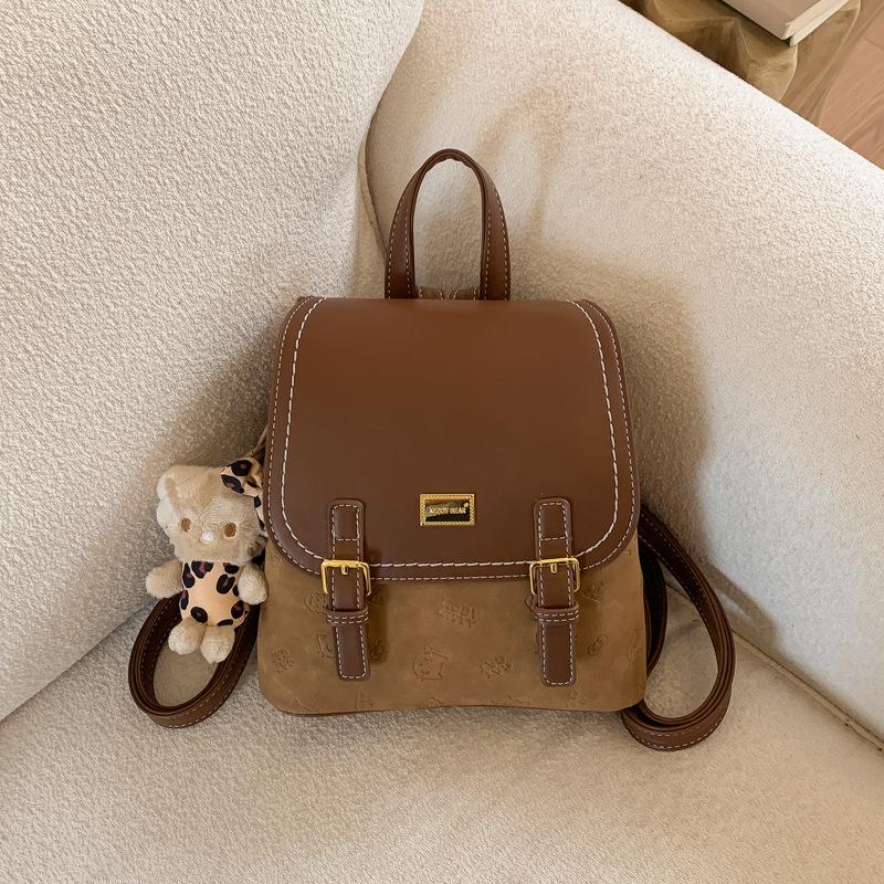 

Fashionable Lady s Embossed Double-shoulder Backpack - Lightweight Student Schoolbag Cody Cat Pendant