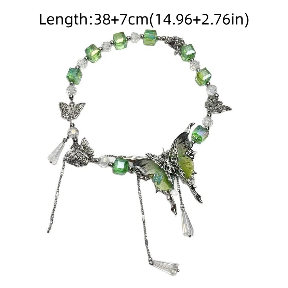 Sweet Rhinestone Butterfly Necklace Exaggerated Women's Choker Tassel Crystal Necklace  Party