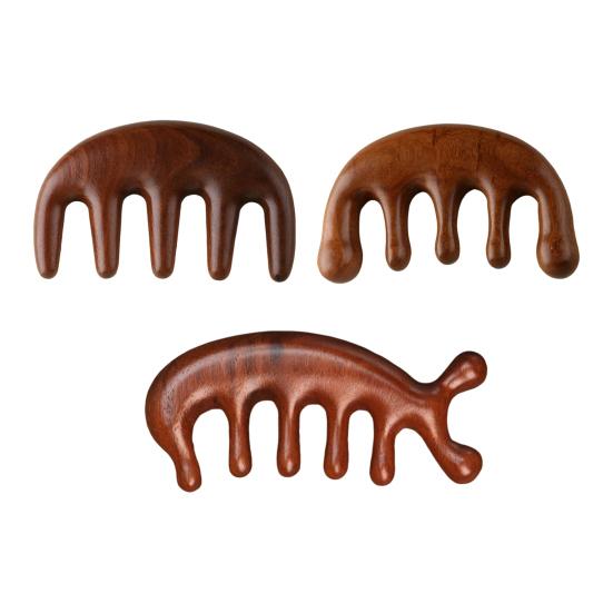 Sandalwood Scalp Massage Comb Multi-functional Meridian Comb Wooden Wide Tooth Face Head Body Massager Guasha Scrubber Tool