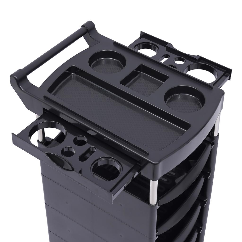 5 Drawers and 2 Hair Dryer Holder Side Tray with Anti-slip Strip&360° Rotatable Wheels,Black Salon Trolley On-the-Go Organizer