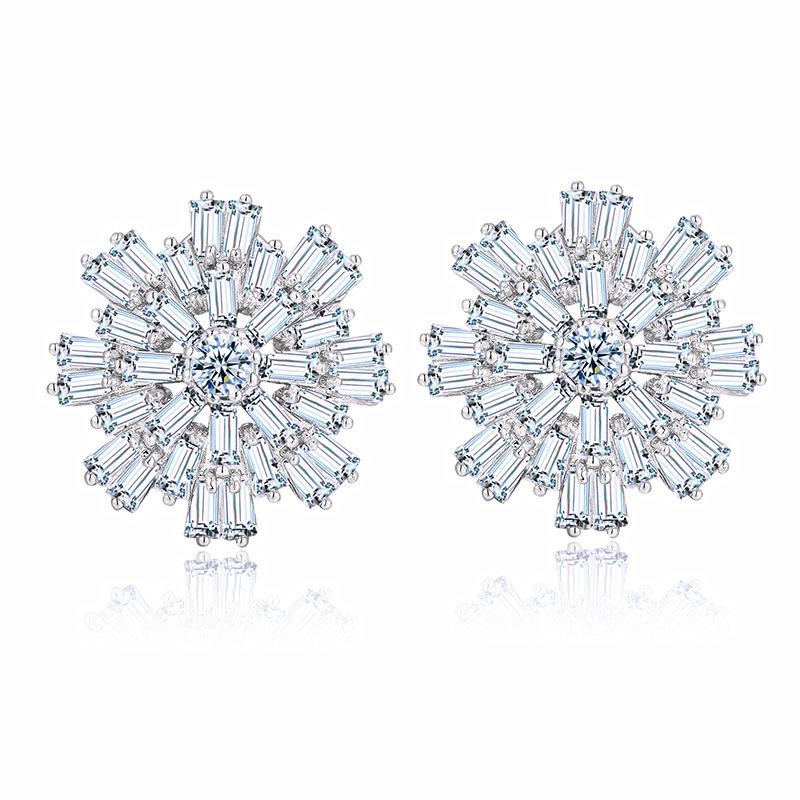 Snowflake Micro-Inlaid Zircon Earrings, High-End Atmospheric Gemstone Sunflower Earrings, Female