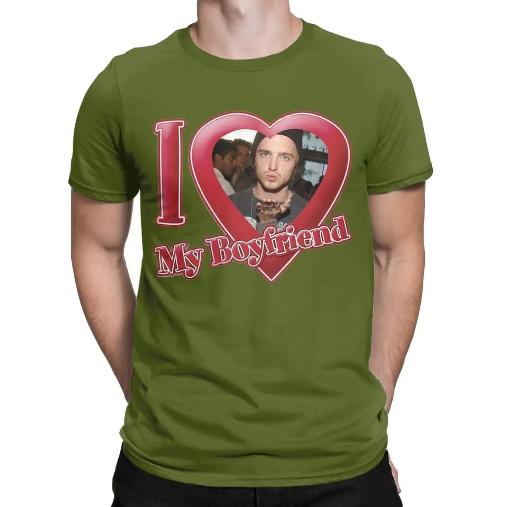 I Love My Boyfriend Jesse Pinkman T-Shirt for Men Breaking Bad Vintage Cotton Tee Shirt Short Sleeve T Shirt Birthday Clothing