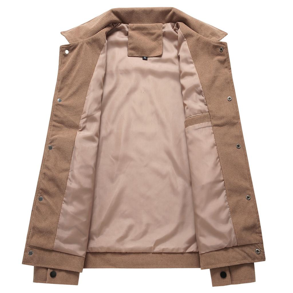 Chaqueta Casual de Pana con Múltiples Bolsillos para Hombre con Cremallera y Solapa Top