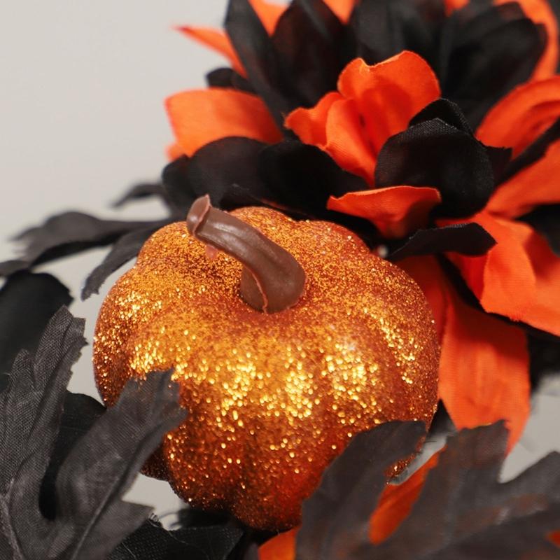 Artificial Leaves Wreath Halloween Wreath Decoration 40cm/15.7inch for Front Door Entryway, Porch, Wall Display Use